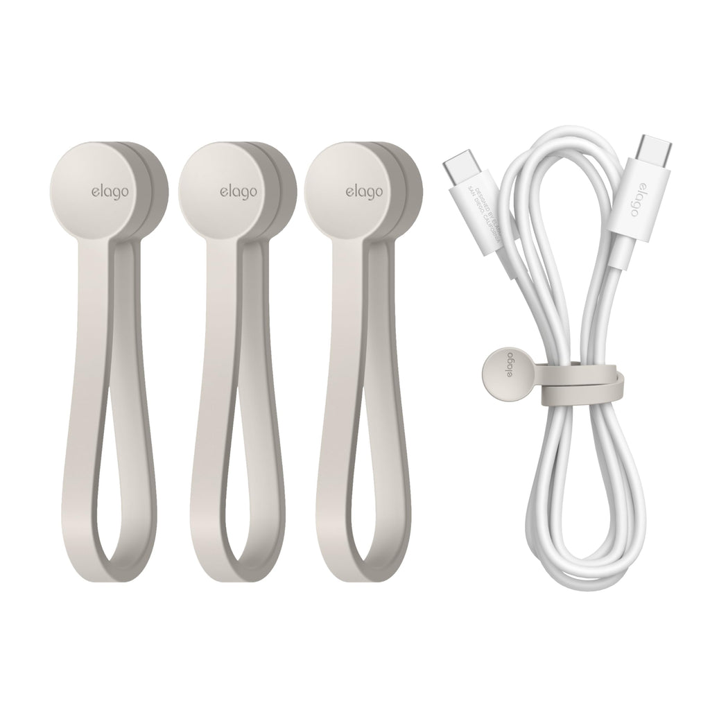 elago 3 Pack Magnetic Cable Ties Premium Silicone Cord Organizer Reusable Magnetic Cable Organizer (Stone)