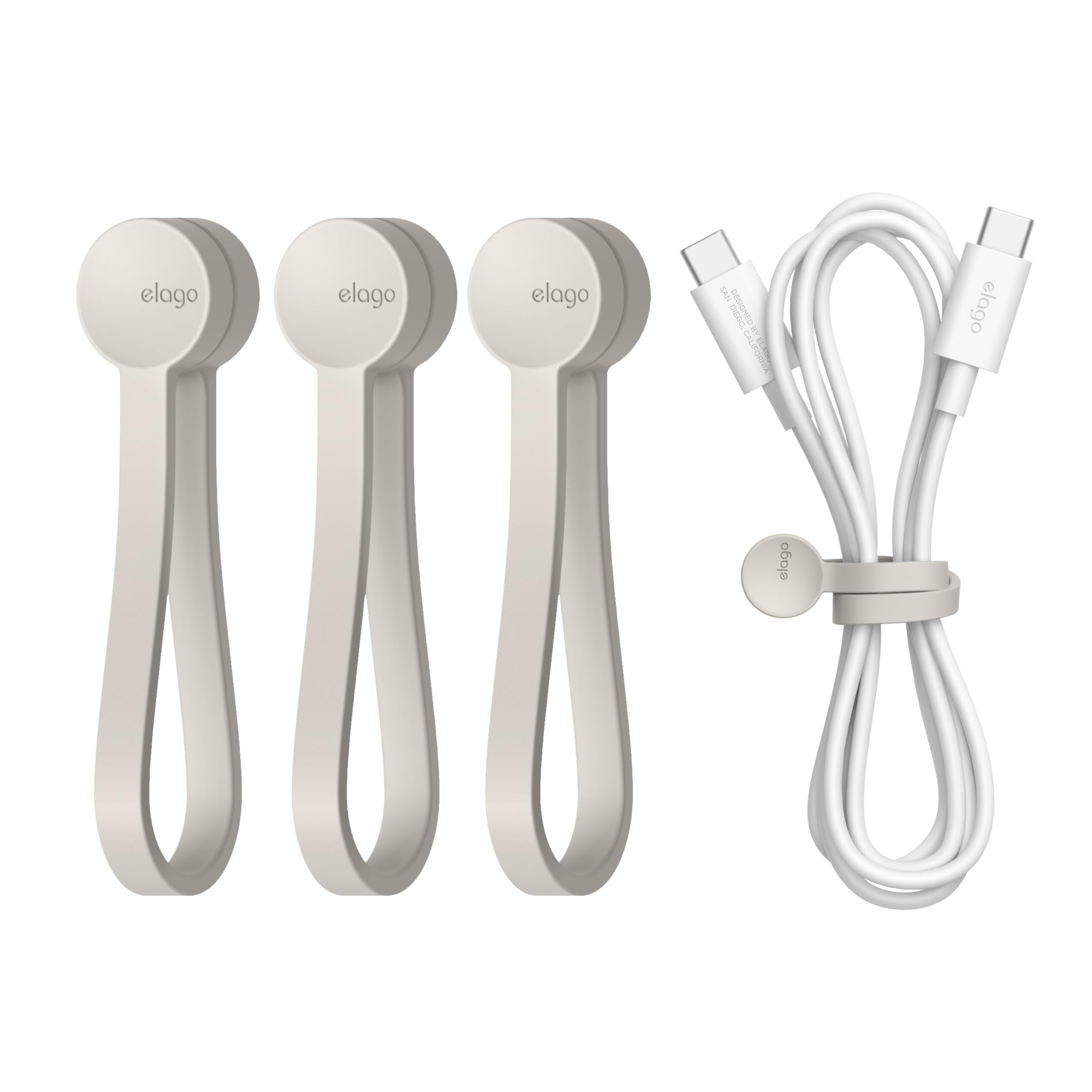 elago 3 Pack Magnetic Cable Ties Premium Silicone Cord Organizer Reusable Magnetic Cable Organizer (Stone)