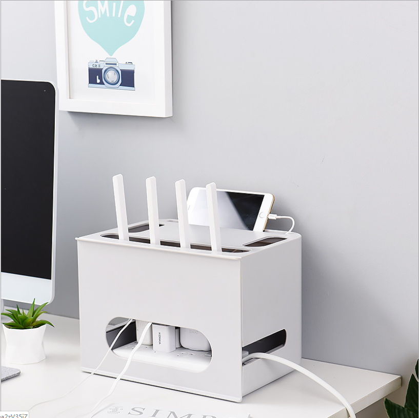 Storage Box and Cable Organizer with Power Strip Protection